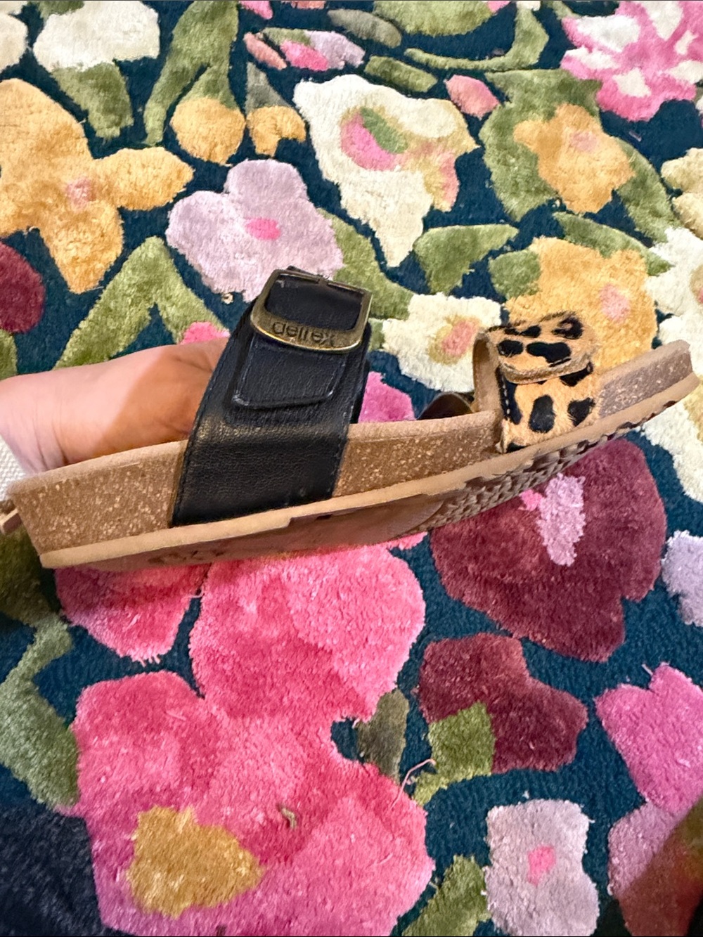 Aetrex Leopard Print Slide Sandals with Black Buckle Strap - Picture 3 of 4